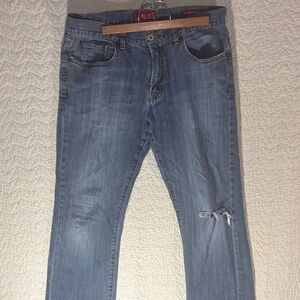 Lucky Brand Men's Light Blue Slim Straight Jeans with Distressed Knee